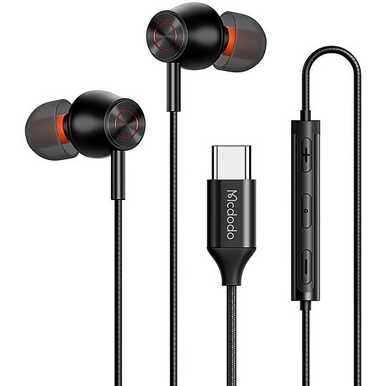 Mcdodo HP-3490 fülbe helyezhető, vezetékes fejhallgató, USB-C (fekete)