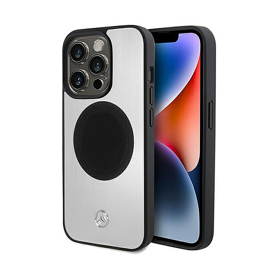 Mercedes Leather & Alu MagSafe - iPhone 15 Pro tok ezüst (MEHMP15L23ACMS)