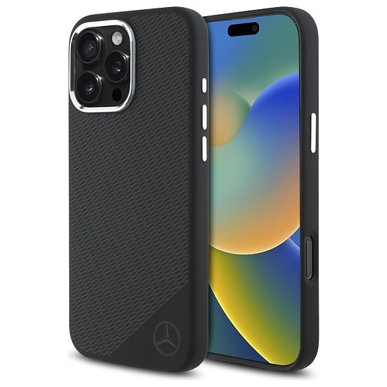 Mercedes MEHMP16L23SUGDK iPhone 16 Pro 6.3" fekete/fekete keménytok Szilikon Tónusos Logós Famintás MagSafe