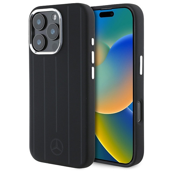 Mercedes MEHMP16L23SUVSK iPhone 16 Pro 6.3" fekete/fekete keménytok MagSafe szilikon függőleges tónuscsíkokkal