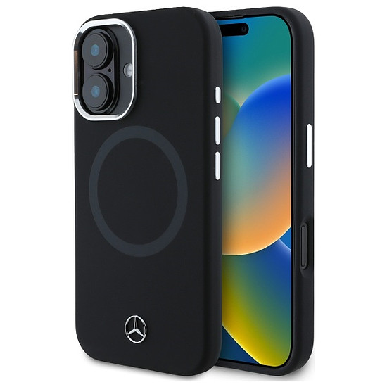 Mercedes MEHMP16S23SUTTK iPhone 16 6.1" fekete/fekete keménytok MagSafe szilikon tónusú logóval
