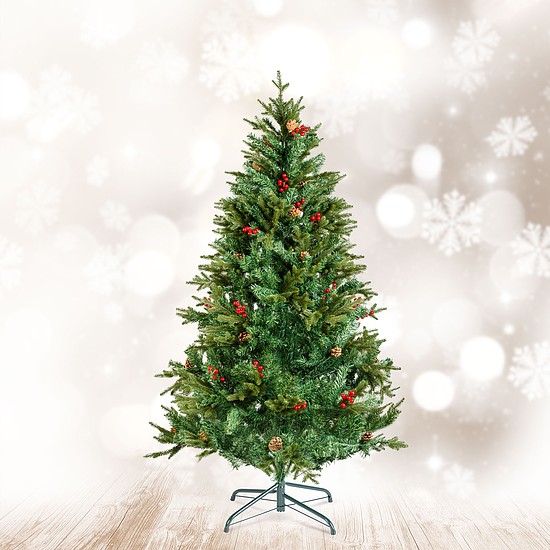 Műfenyő - 180 cm - PE / PVC - piros bogyóval (56481C)