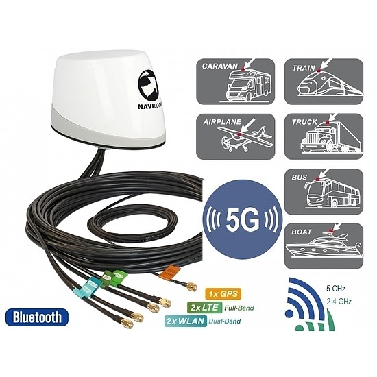 Navilock GNSS GALILEO GPS 5G LTE-MIMO WLAN-MIMO Antenne NL-400 RP-SMA Stecker 3,5 - 4 dBi omni Dachm (88989)