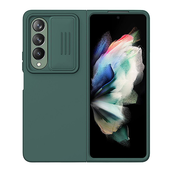 Nillkin CamShield selymes szilikon tok Samsung Galaxy Z Fold 4 szilikon borítással, zöld kameravédővel