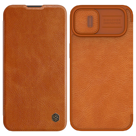 Nillkin Qin Leather Pro tok iPhone 14 fényképezőgép fedél tok fedél flip tok barna