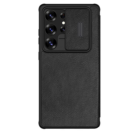 Nillkin Qin Pro tok Samsung Galaxy S25 Ultra készülékhez kihajtható és kameravédő fóliával - fekete