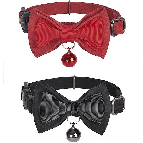 Nyakörv szett Dogness macskáknak 2 db Valódi bőr piros/szálas fekete (COLLAR RED)