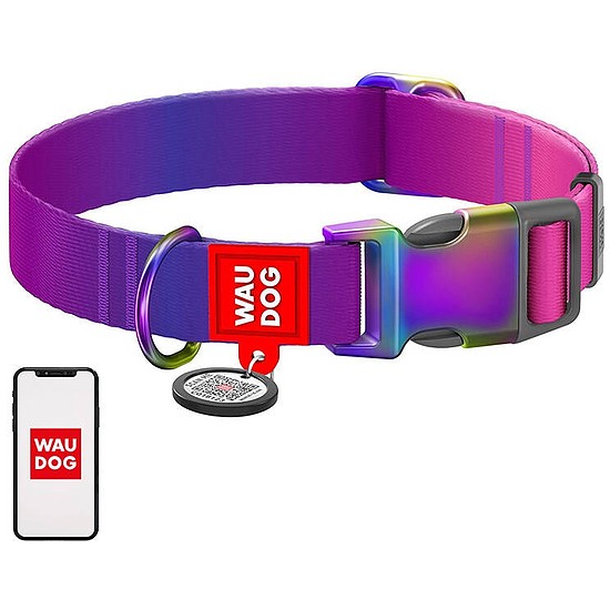 Nylon kutyanyakörv QR kóddal WAUDOG 15 mm széles, 25-35 cm hosszú lila (46529)