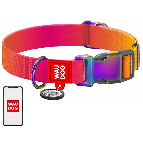 Nylon nyakörv QR kóddal WAUDOG 15 mm széles, 25-35 cm hosszú narancs (46524)