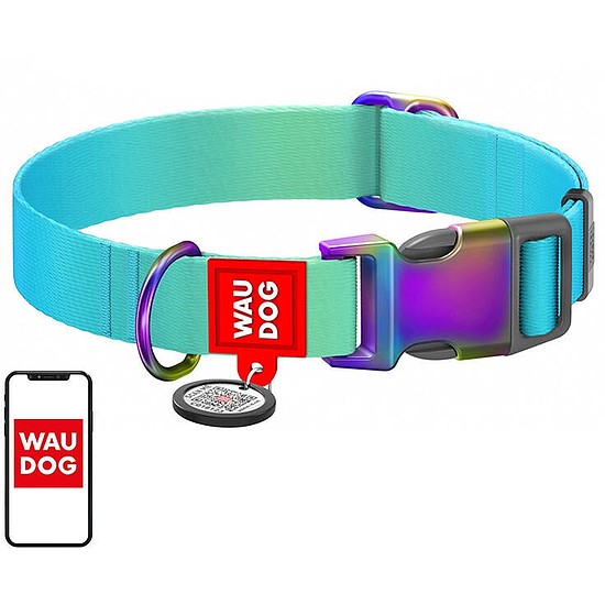 Nylon nyakörv QR kóddal Waudog gradiens kutyához, kék, L-es méret (46532)