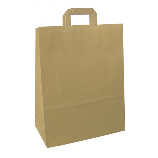 Nyomatlan papír szalagfüles táska, barna, 32,5x13x43cm, nátron, 80g