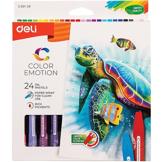 Olajpasztellkréta, hatszögletű, DELI Color Emotion, 24 különböző szín (DEC20120)