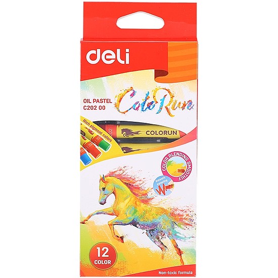 Olajpasztellkréta, hengeres, DELI Color Run, 12 különböző szín (DEC20200)