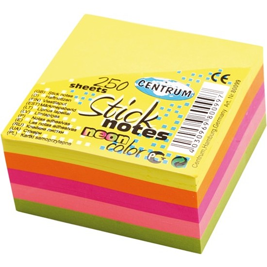 Öntapadós jegyzettömb 51x51mm 250 lap neon szivárvány kocka