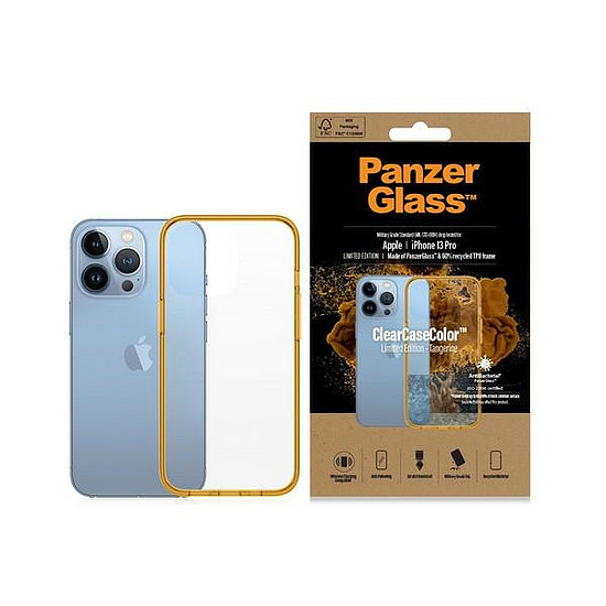 PanzerGlass ClearCase antibakteriális, katonai minőségű, tanúsított iPhone 13 Pró tok - átlátszó sárga