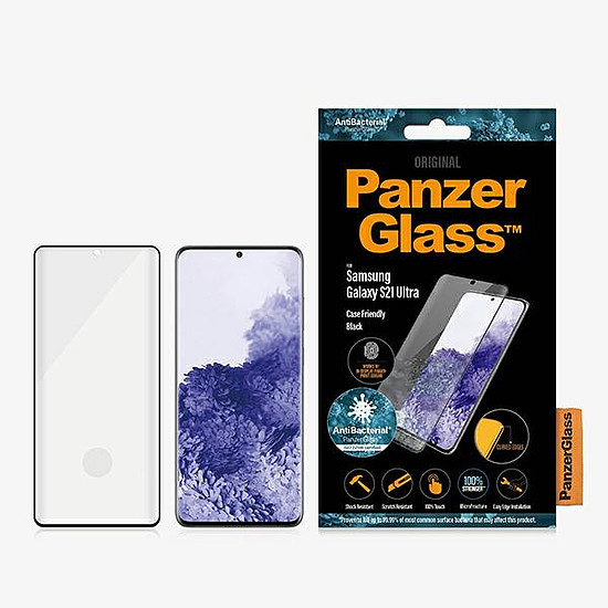 PanzerGlass E2E Microfracture antibakteriális üveg Samsung Galaxy S21 Ultra készülékhez - fekete kerettel
