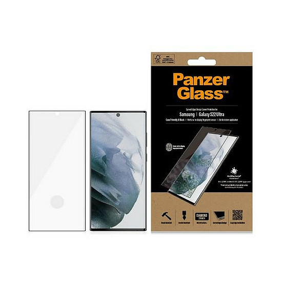 PanzerGlass E2E Microfracture antibakteriális üveg Samsung Galaxy S22 Ultra készülékhez - fekete kerettel