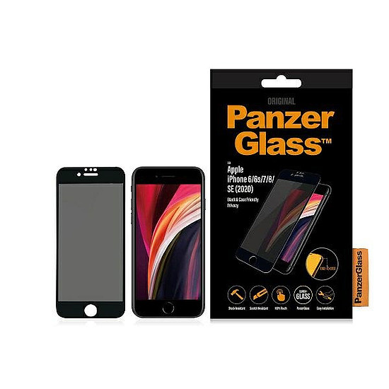 PanzerGlass E2E Super+ adatvédelmet biztosító edzett üveg iPhone 6 / 6s / 7 / 8 / SE 2020 / SE 2022 készülékekhez - fekete kerettel