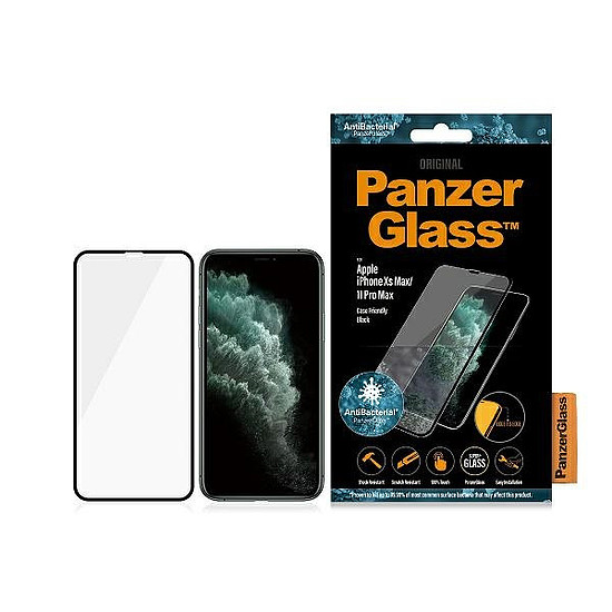 PanzerGlass E2E Super+ antibakteriális edzett üveg iPhone XS Max / 11 Pro Max készülékhez - fekete kerettel