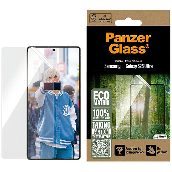 PanzerGlass Eco Matrix ultraszéles illeszkedésű edzett üveg Samsung Galaxy S25 Ultra készülékhez