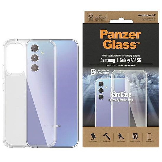 PanzerGlass HardCase antibakteriális Military Grade minősítésű tok Samsung Galaxy A34 5G készülékhez - átlátszó
