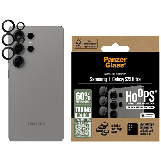 PanzerGlass Hoops lencsevédő edzett üveg Samsung Galaxy S25 Ultra készülékhez, fekete