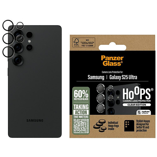 PanzerGlass Hoops lencsevédő edzett üveg Samsung Galaxy S25 Ultra készülékhez, átlátszó