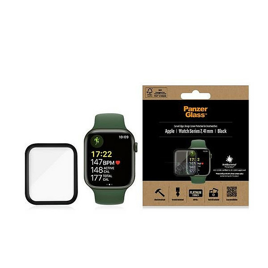 PanzerGlass ívelt antibakteriális edzett üveg Apple Watch 7 - 41mm-hez - fekete
