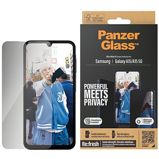 PanzerGlass Ultra-Wide Fit adatvédelmi edzett üveg pozícionálóval Samsung Galaxy A15 / A15 5G készülékhez