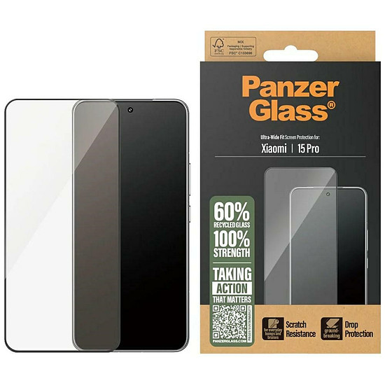 PanzerGlass Ultra-Wide Fit edzett üveg fekete kerettel Xiaomi 15 Pro készülékhez