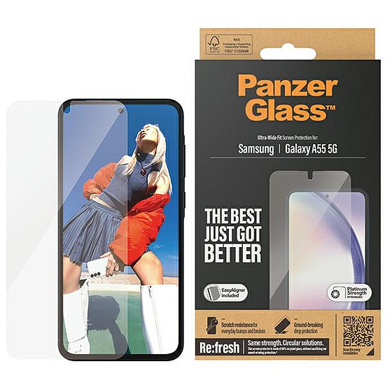 PanzerGlass Ultra-Wide Fit edzett üveg pozicionálóval Samsung Galaxy A55 5G-hez