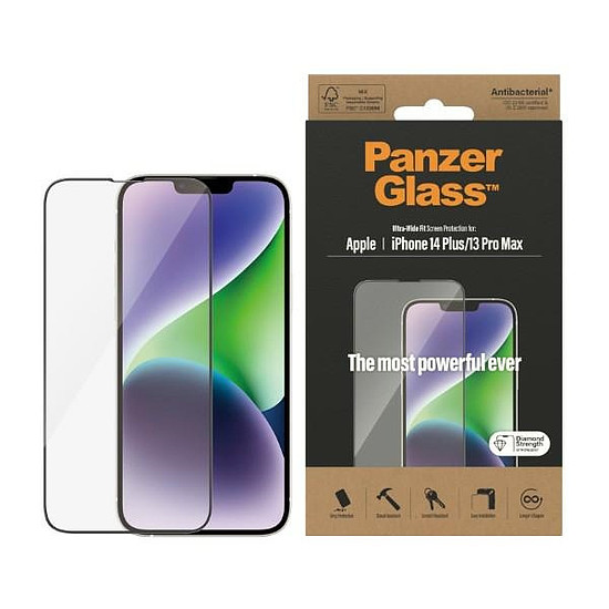 PanzerGlass ultraszéles illeszkedésű antibakteriális edzett üveg iPhone 14 Plus / 13 Pro Max készülékhez