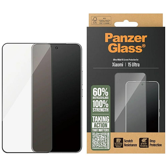 PanzerGlass ultraszéles illeszkedésű edzett üveg fekete kerettel Xiaomi 15 Ultra készülékhez