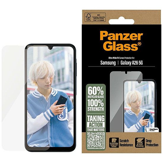 PanzerGlass ultraszéles illeszkedésű edzett üveg Samsung Galaxy A26 5G-hez - átlátszó