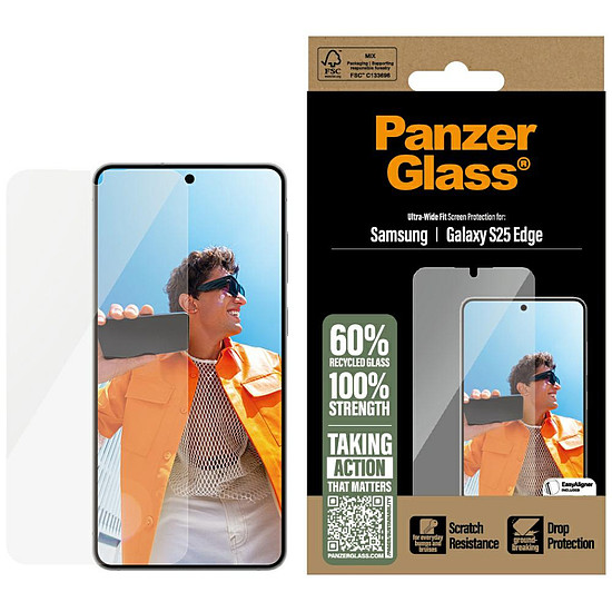 PanzerGlass ultraszéles illeszkedésű edzett üveg Samsung Galaxy S25 Edge-hez - átlátszó