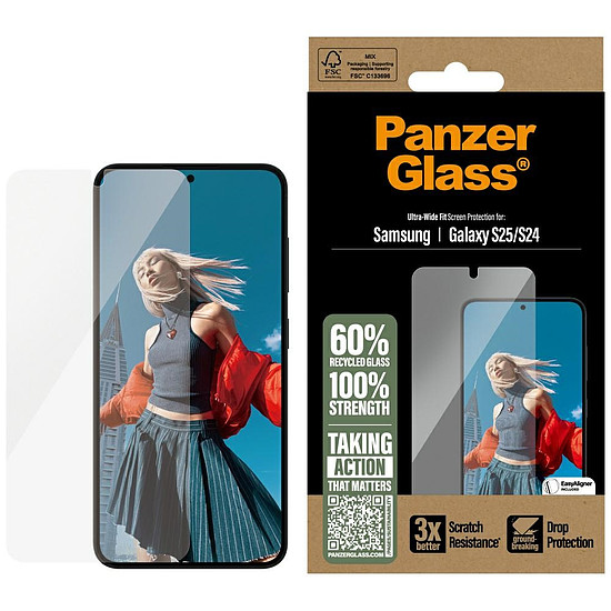 PanzerGlass ultraszéles illeszkedésű edzett üveg Samsung Galaxy S25 készülékhez