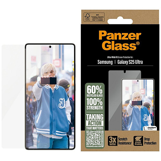 PanzerGlass ultraszéles illeszkedésű edzett üveg Samsung Galaxy S25 Ultra készülékhez