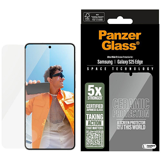 PanzerGlass ultraszéles illeszkedésű kerámia üveg Samsung Galaxy S25 Edge-hez - átlátszó