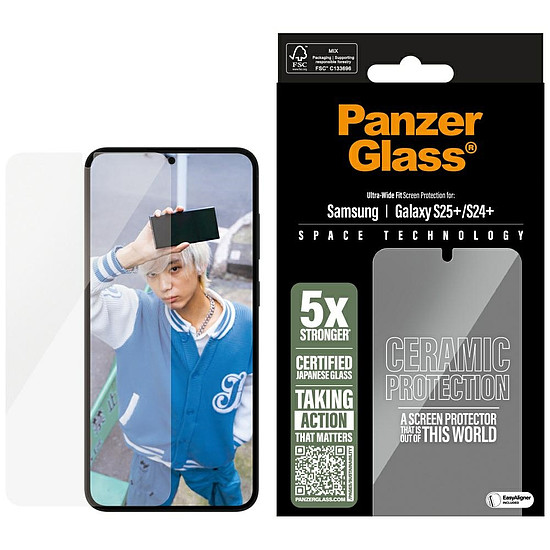 PanzerGlass ultraszéles illeszkedésű kerámia üveg Samsung Galaxy S25+ készülékhez - átlátszó