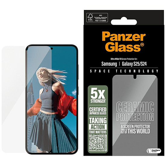 PanzerGlass ultraszéles illesztésű kerámia üveg Samsung Galaxy S25 készülékhez