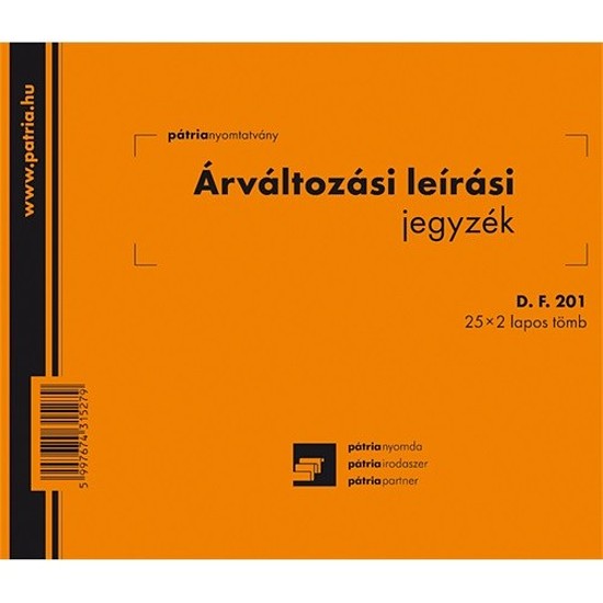 Pátria árváltozási leírási jegyzék A5 25x2 lapos fekvő D.F.201/V