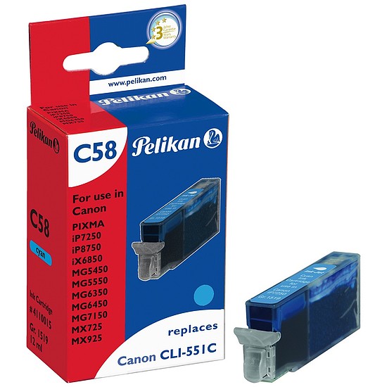 Pelikan Canon CLI-551XL Cyan tintapatron 12ml 4110015 Gr. 1519