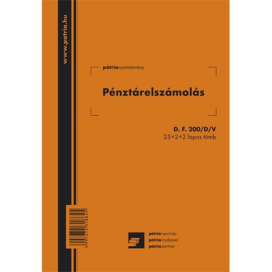 Pénztárelszámolás A5 25x2 lapos álló vegykezelt D.F.200/D/V