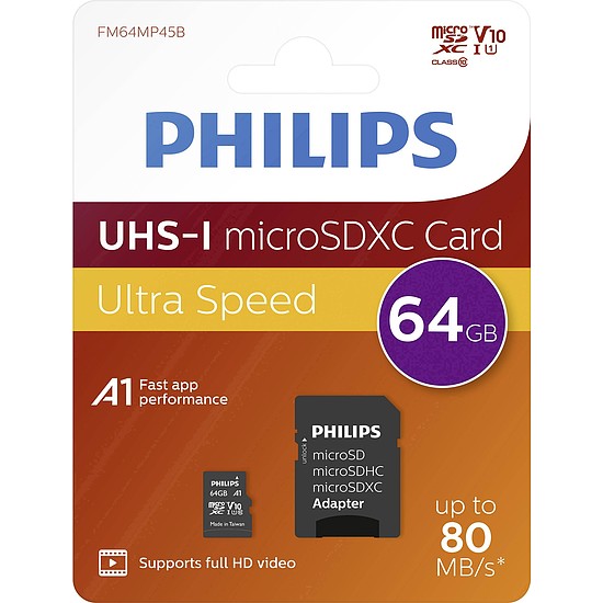 Philips Micro SDHC Memóriakártya 64GB Class 10 UHS-I U1 Adapter (PH666868)