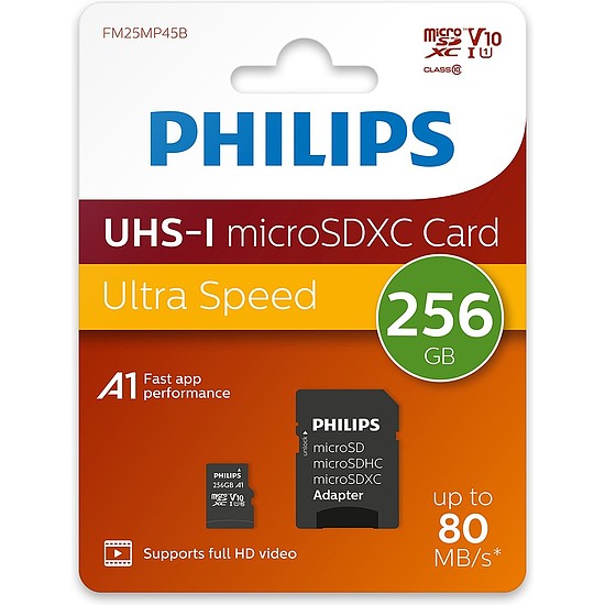 Philips Micro SDXC Memóriakártya 256GB Class 10 UHS-I U1 Adapter