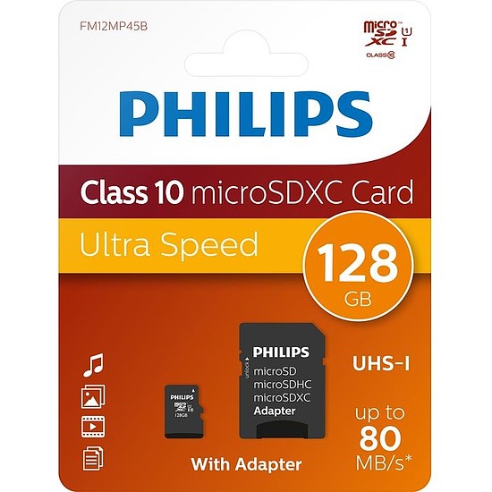 Philips Micro SDXC Memóriakártya128GB Class 10 UHS-I U1 Adapter (PH666998)