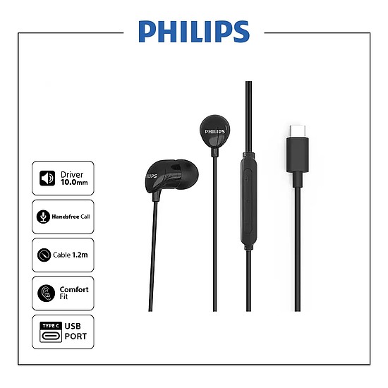 Philips TAE2146BK in-ear Type-C mikrofonos fülhallgató
