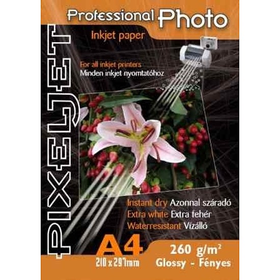 Pixeljet 10x15cm Professional fényes inkjet fotópapír 260gr. 50 ív + Akció: A6 fényes 260gr. 5ív