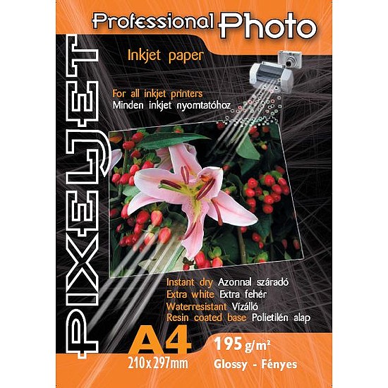 Pixeljet A4 Premium fényes inkjet fotópapír 195gr. 20 ív + Akció: A6 fényes 260gr. 5ív