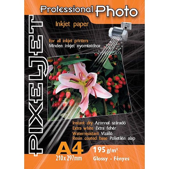 Pixeljet A4 Premium fényes inkjet fotópapír 195gr. 20 ív + Akció: A6 fényes 260gr. 5ív